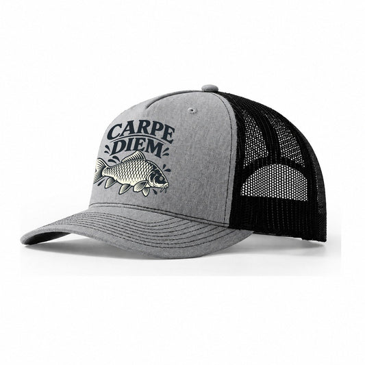 Carpe Diem Carp Fishing Elegant Trucker Hat – Sport Grey Black