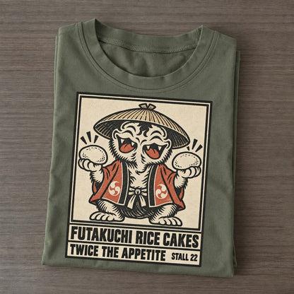 Futakuchi Rice Cakes Yokai Night Market Classic T-shirt – Army Green