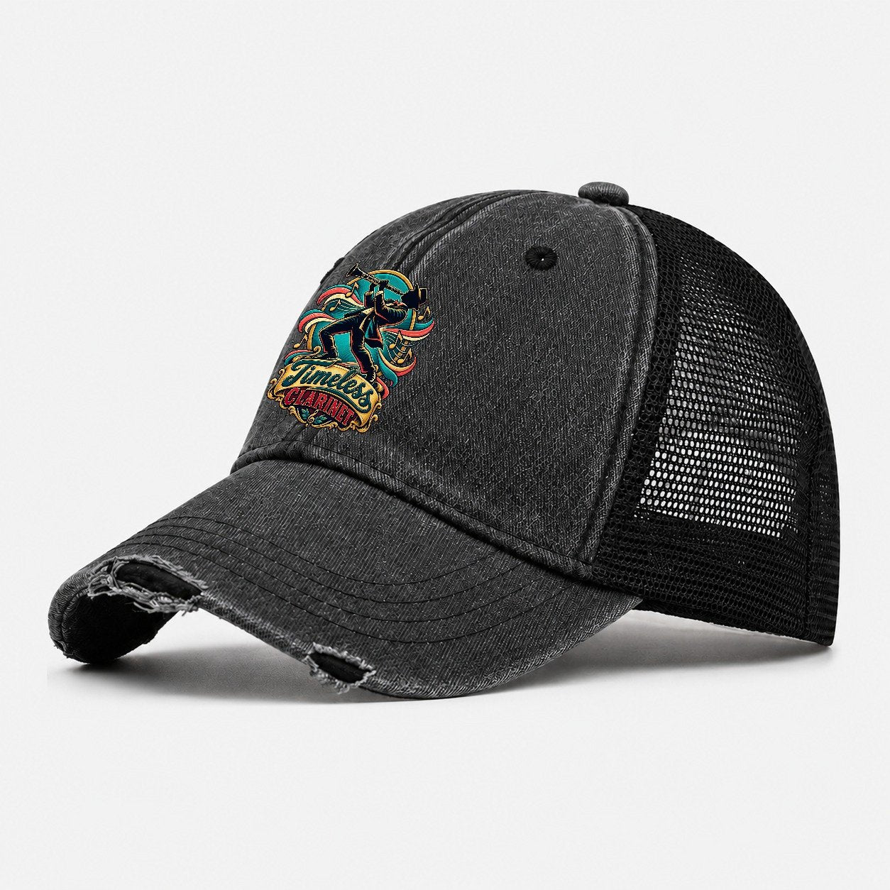 Timeless Clarinet Music Instruments Washed Trucker Hat – Black