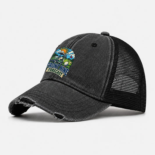 Front Nine Forecast Golf Life Washed Trucker Hat – Black