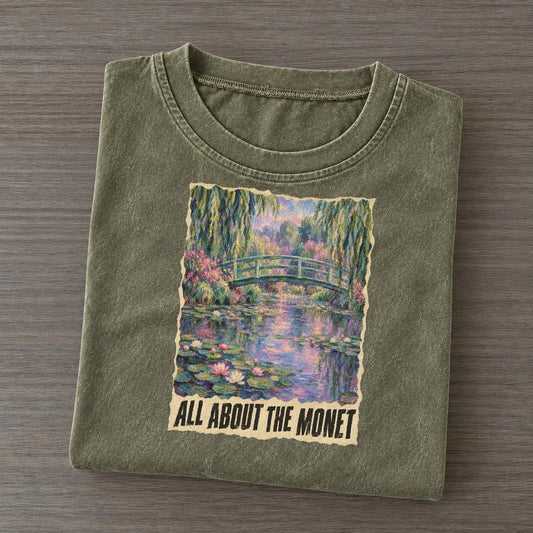 All About The Monet Lily Pond Art Pun Vintage T-shirt – Army Green