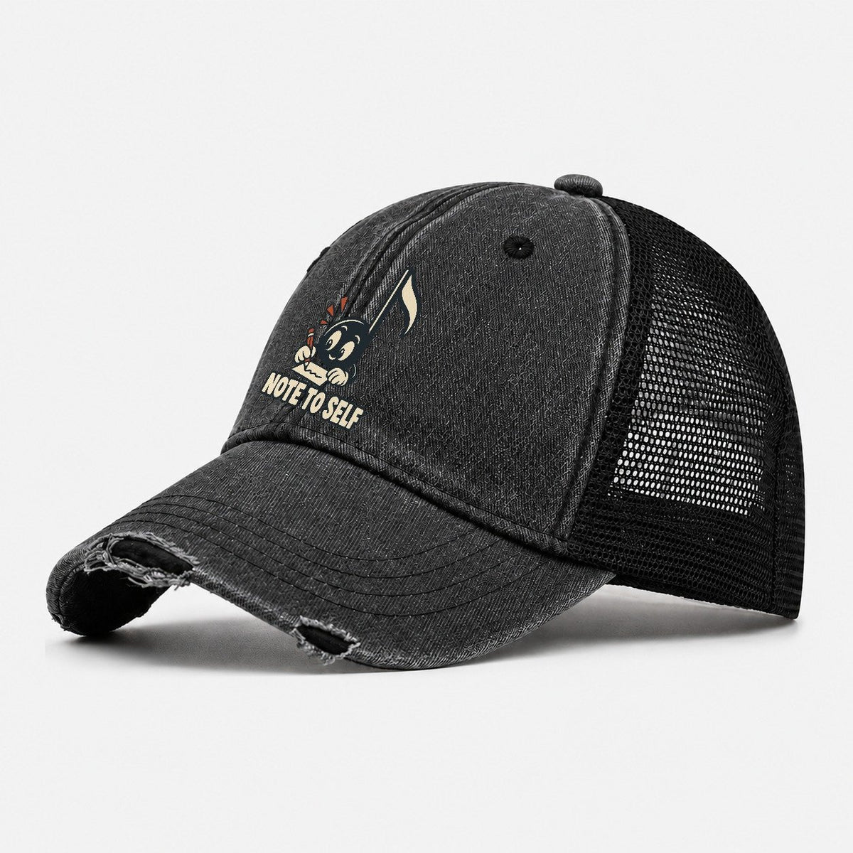 Note To Self Familiar Punchlines Washed Trucker Hat – Black