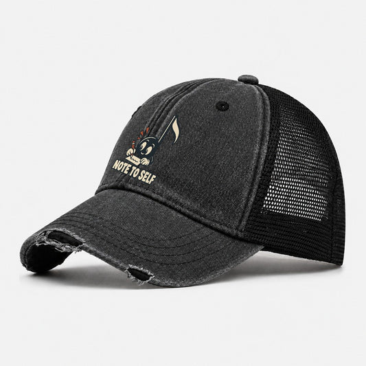 Note To Self Familiar Punchlines Washed Trucker Hat – Black