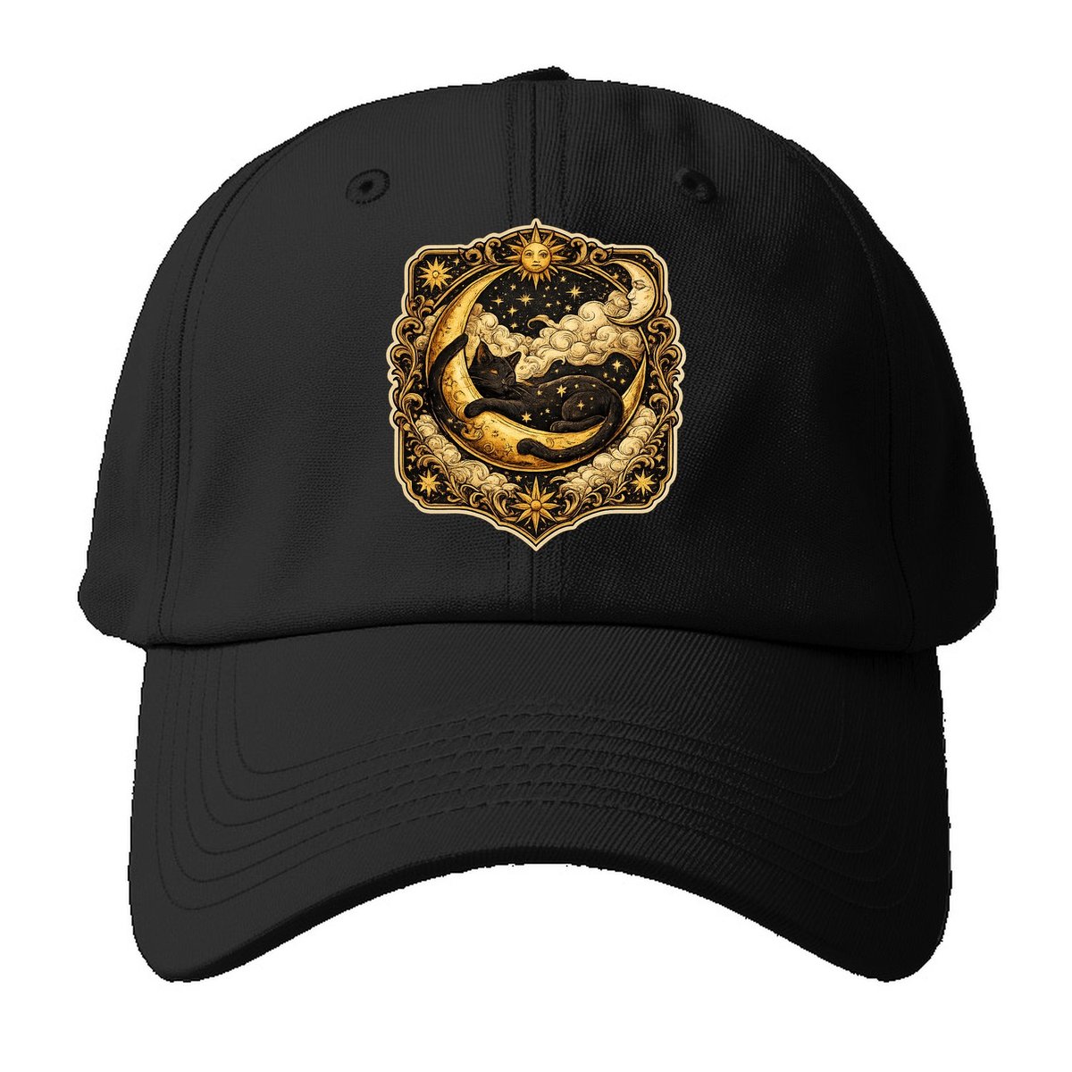 Midnight Moon Cat Baseball Cap – Black