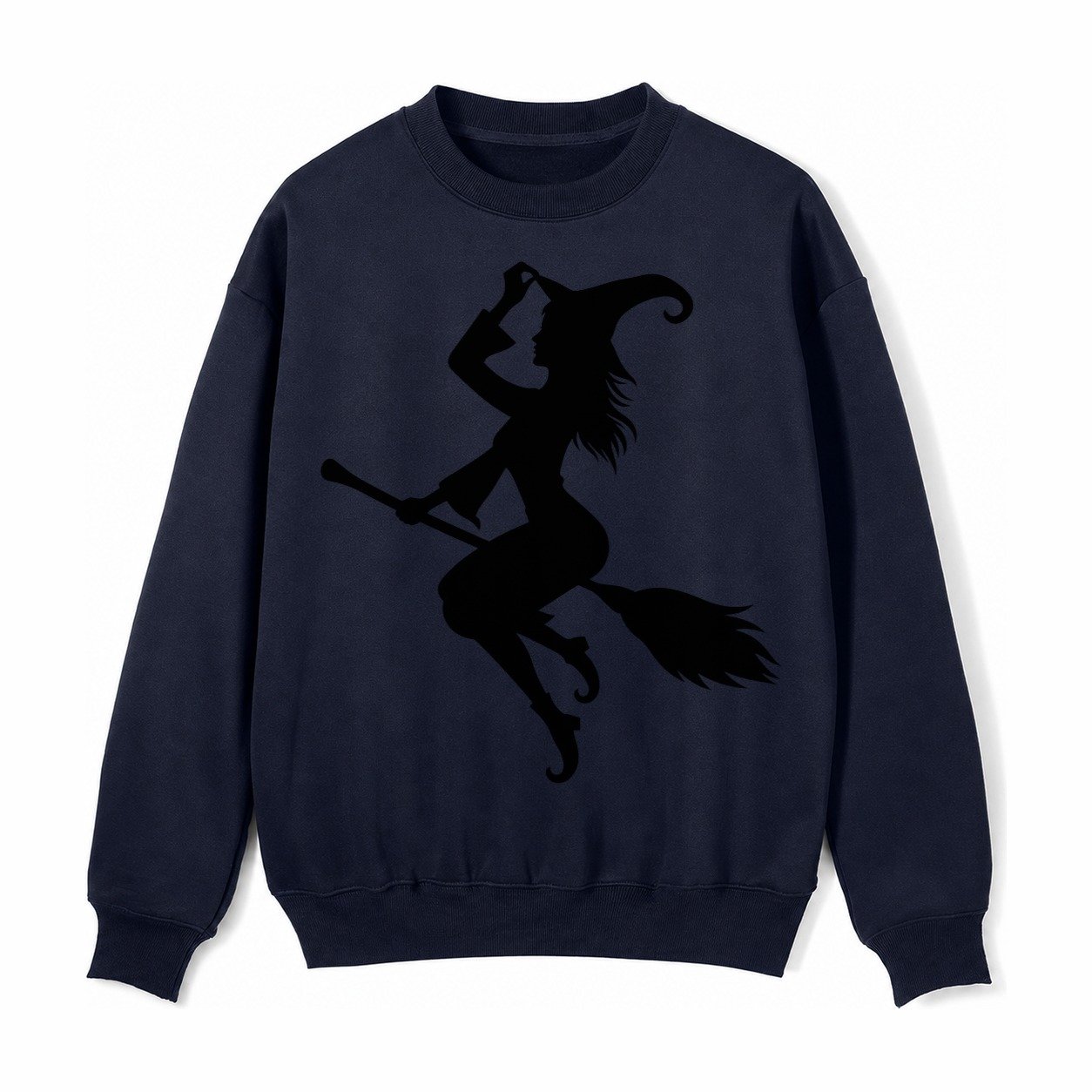 202308151409 Witch On Broom 4 Fleece Sweatshirt – Navy Blue