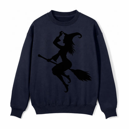 202308151409 Witch On Broom 4 Fleece Sweatshirt – Navy Blue