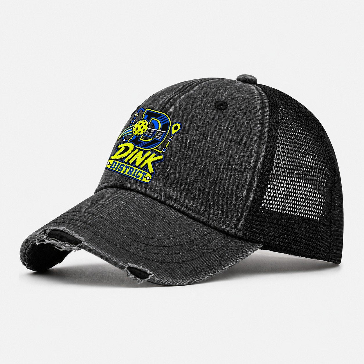Dink District Pickleball Life Washed Trucker Hat – Black