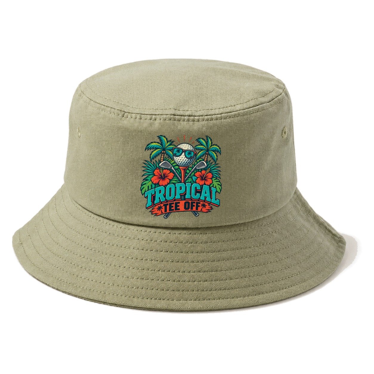 Tropical Tee Off Golf Life Bucket Hat – Army Green