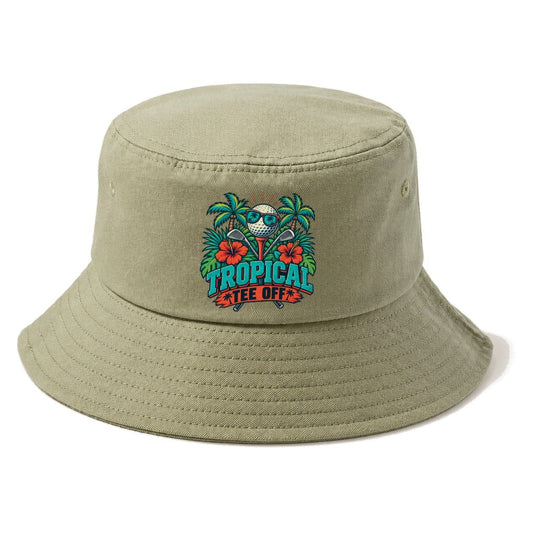 Tropical Tee Off Golf Life Bucket Hat – Army Green