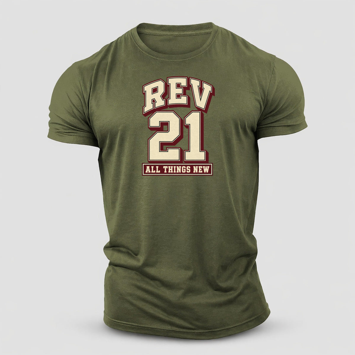 Revelation 21 Varsity Chapel Varsity Cotton T-Shirt – Army Green