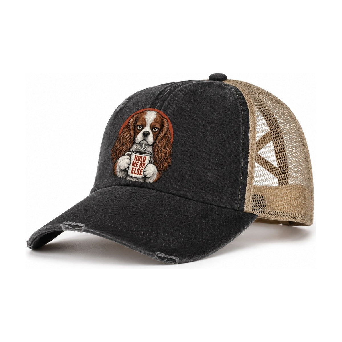 Cavalier King Charles Spaniel Mug Truths Dog Mug Truths Women's Ponytail Trucker Hat – Washed Black Khaki