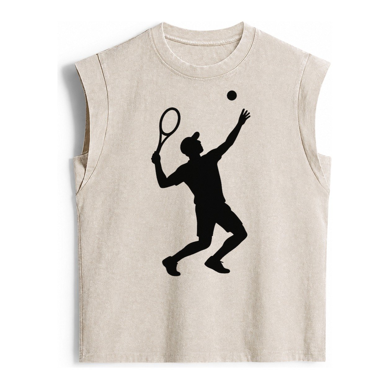 Tennis Player Serving Powerful Shot Vintage Washed Tank – Beige
