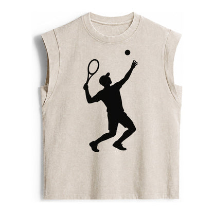 Tennis Player Serving Powerful Shot Vintage Washed Tank – Beige