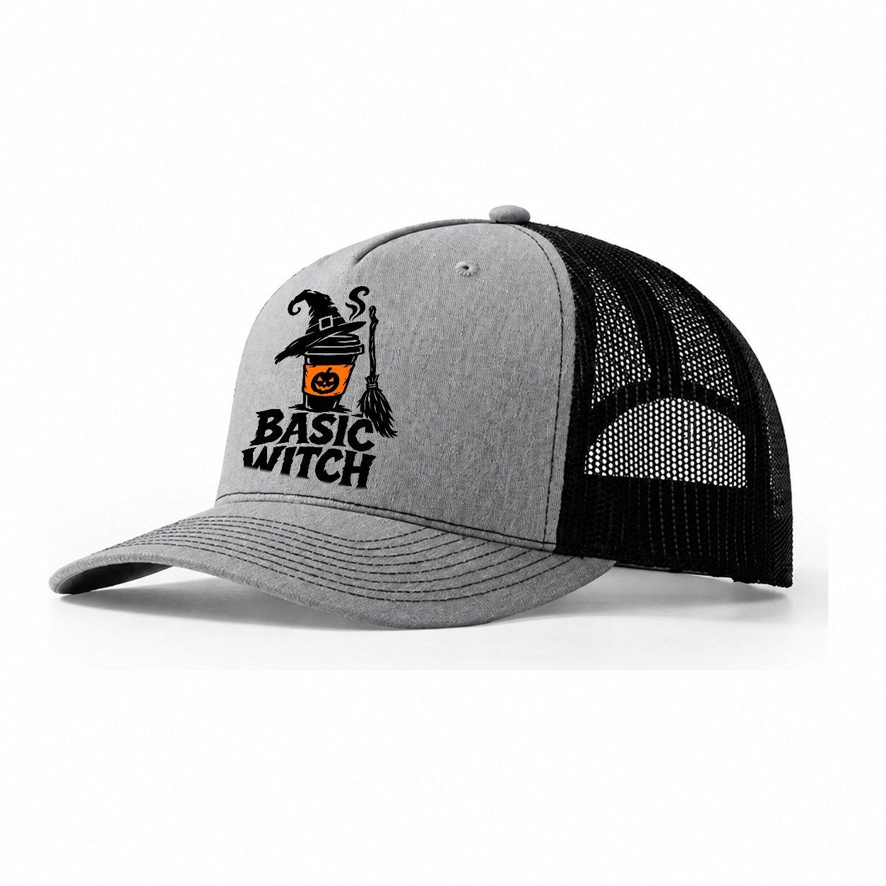Basic Witch Slogan Witch Magic Trucker Hat – Sport Grey Black