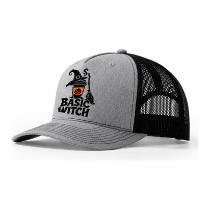 Basic Witch Slogan Witch Magic Trucker Hat – Sport Grey Black