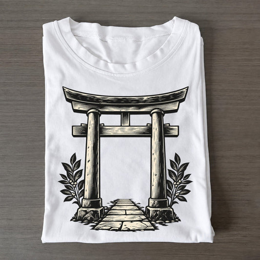Shinto Torii Path World Faiths Ink Figures Classic T-shirt – White