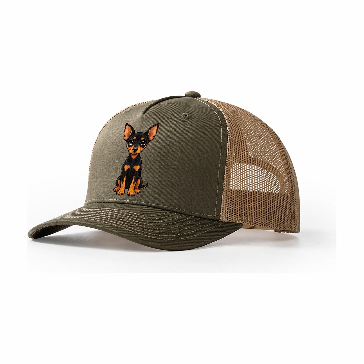 Miniature Pinscher Sitting Sweetheart Trucker Hat – Olive Khaki
