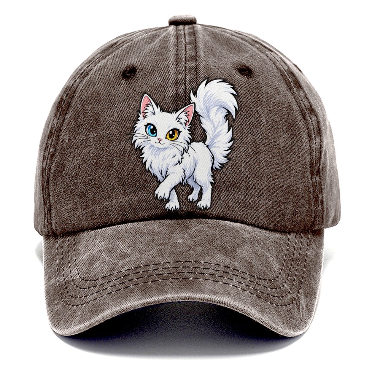 Turkish Angora Tail Up Peeking Cats Classic Cap – Brown