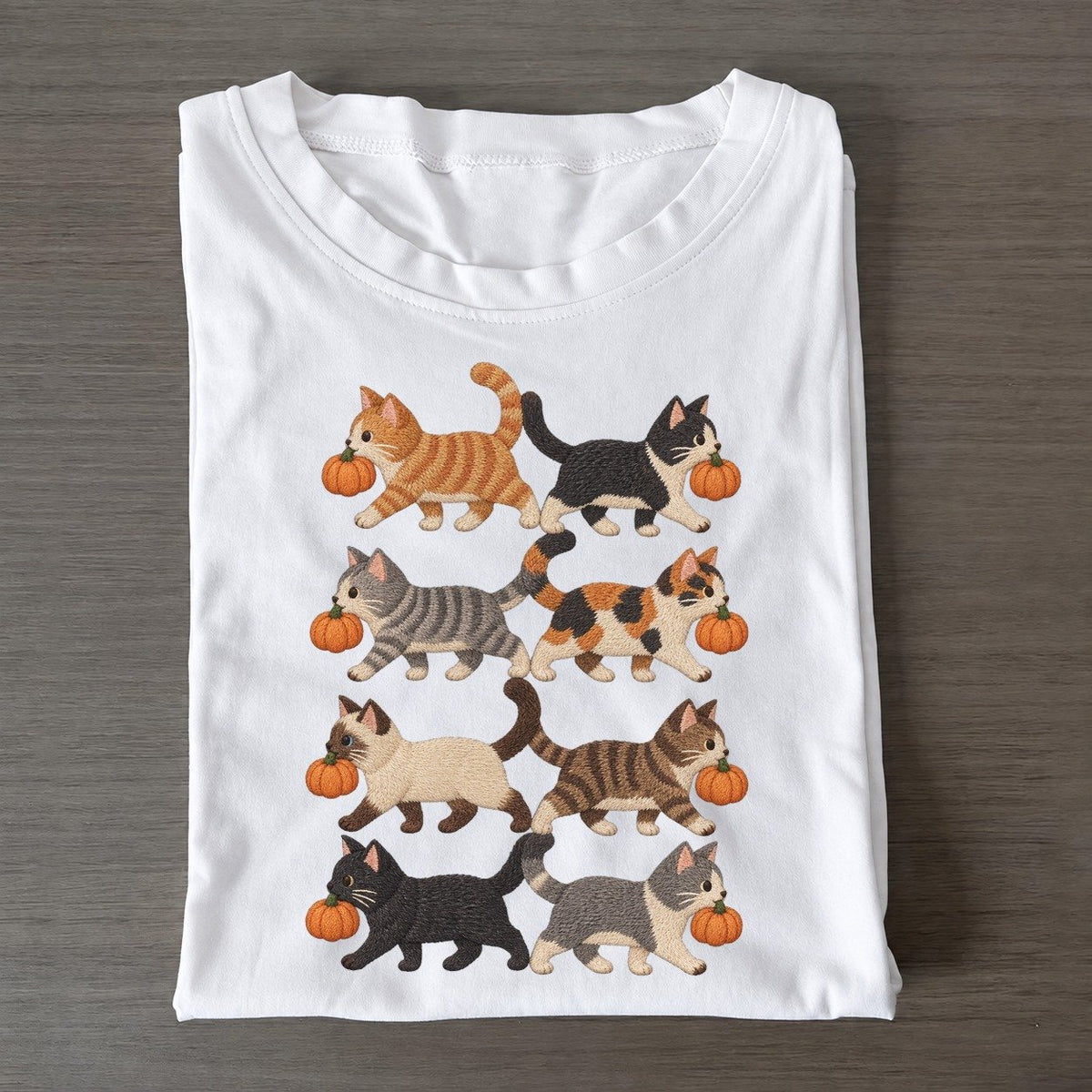 Cats With Pumpkins Single File Classic T-shirt – White