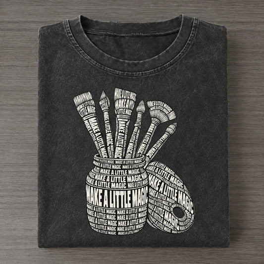 Brushes In Jar Phrase Silhouette Vintage T-shirt – Black