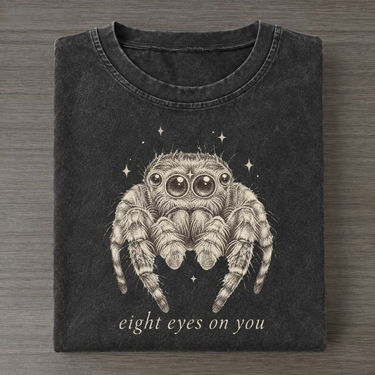 Jumping Spider Midnight Linework Vintage T-shirt – Black