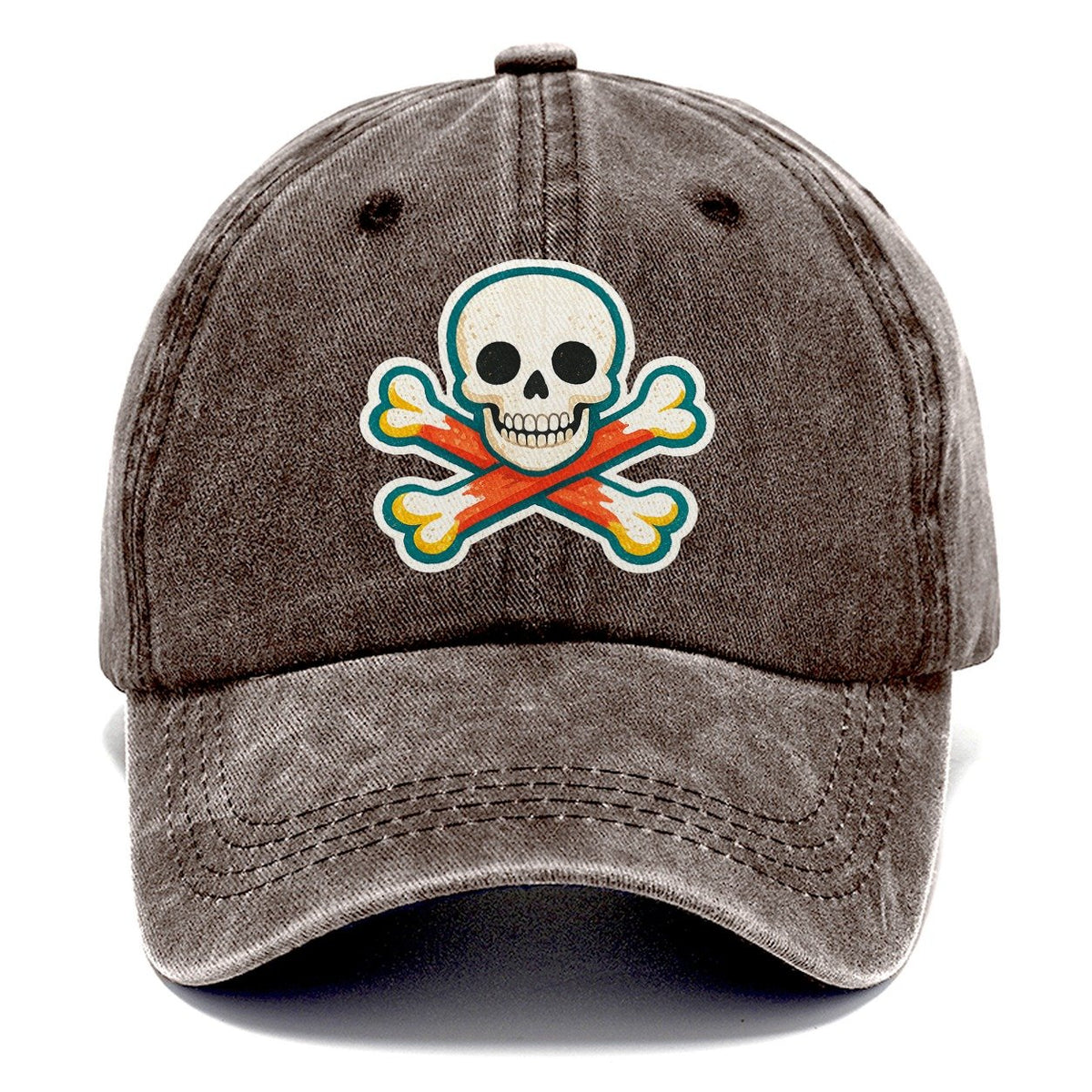 Teal Outline Skull and Crossbones Classic Cap – Brown