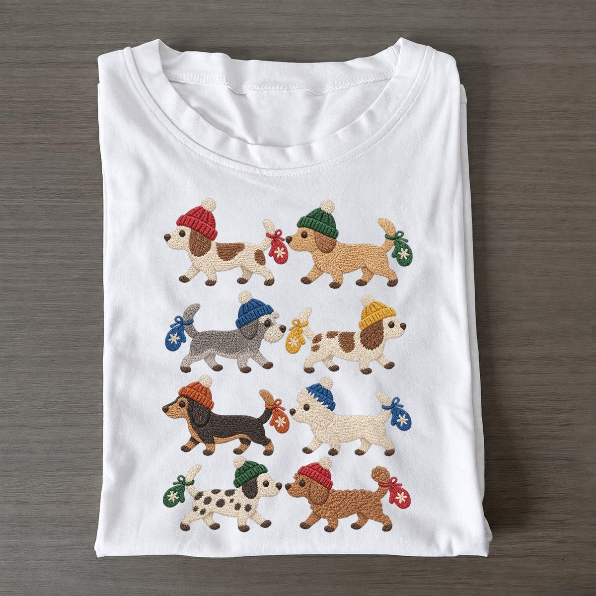 Dogs With Mittens Single File Classic T-shirt – White