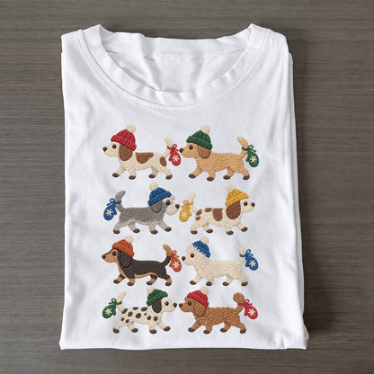 Dogs With Mittens Single File Classic T-shirt – White