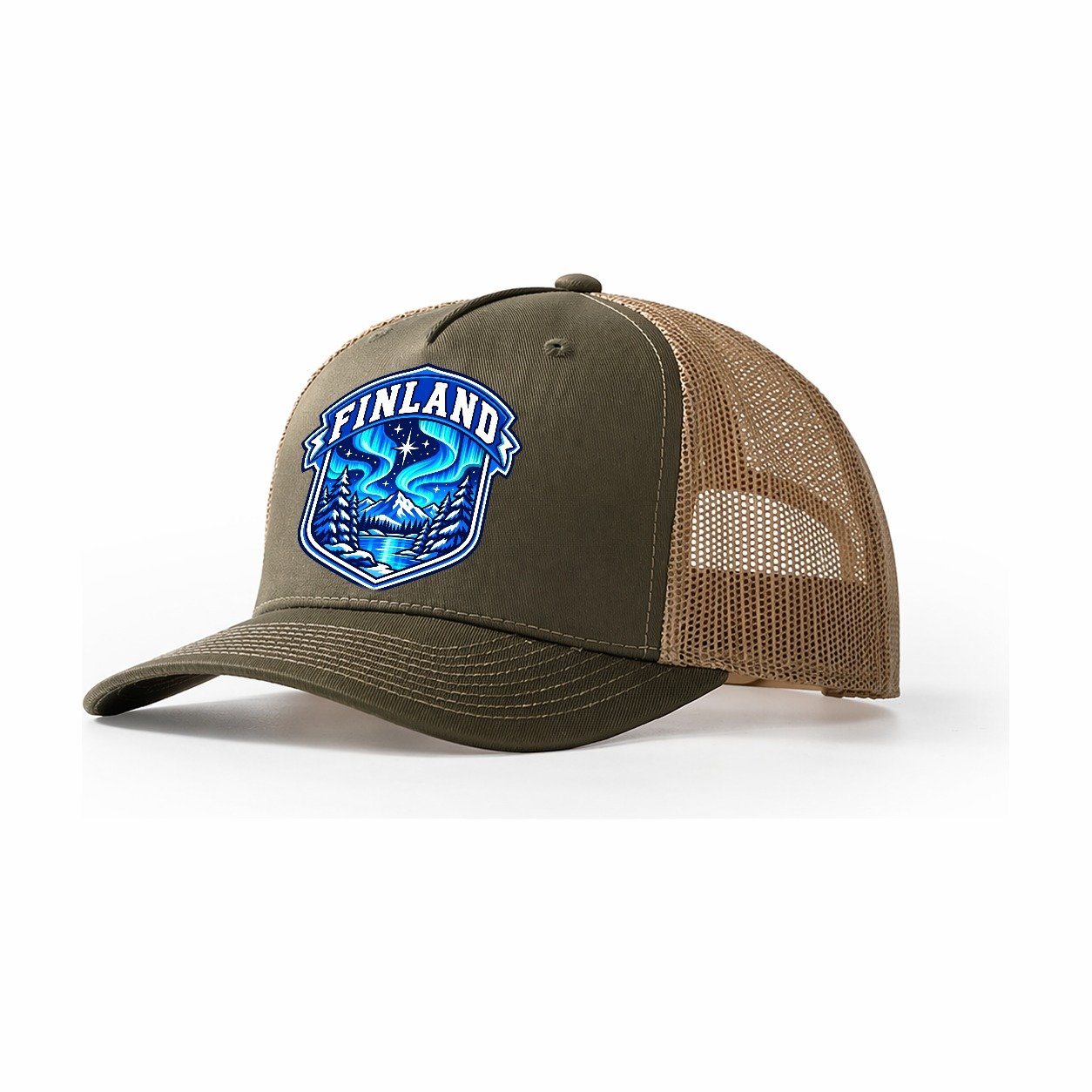Finland Retro Badge Country Logos Trucker Hat – Olive Khaki
