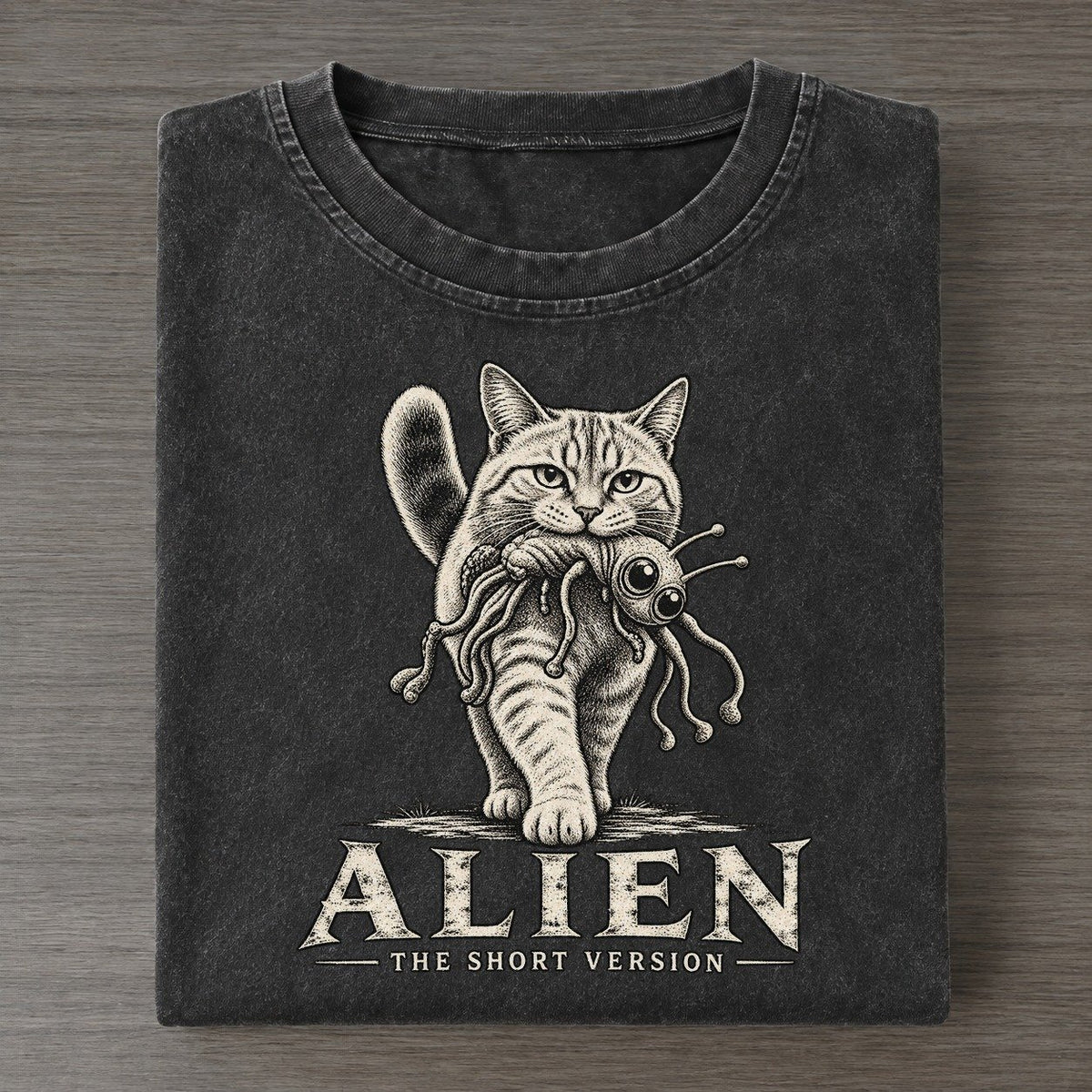 Alien Short Version Cats Vintage T-shirt – Black