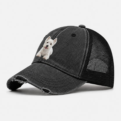 West Highland White Terrier Westie Lying Down Top Breeds Washed Trucker Hat – Black