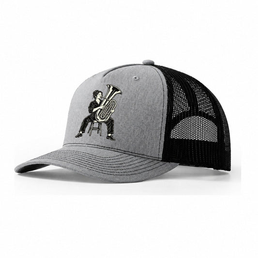 Tubist Seated Low Note Global Music Ink Figures Trucker Hat – Sport Grey Black