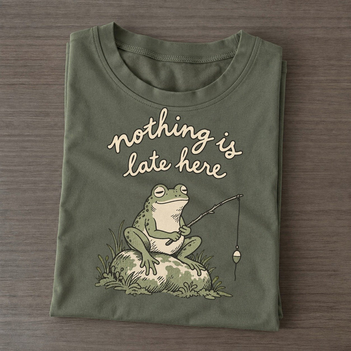 Still Fishing Pond Folk Classic T-shirt – Army Green
