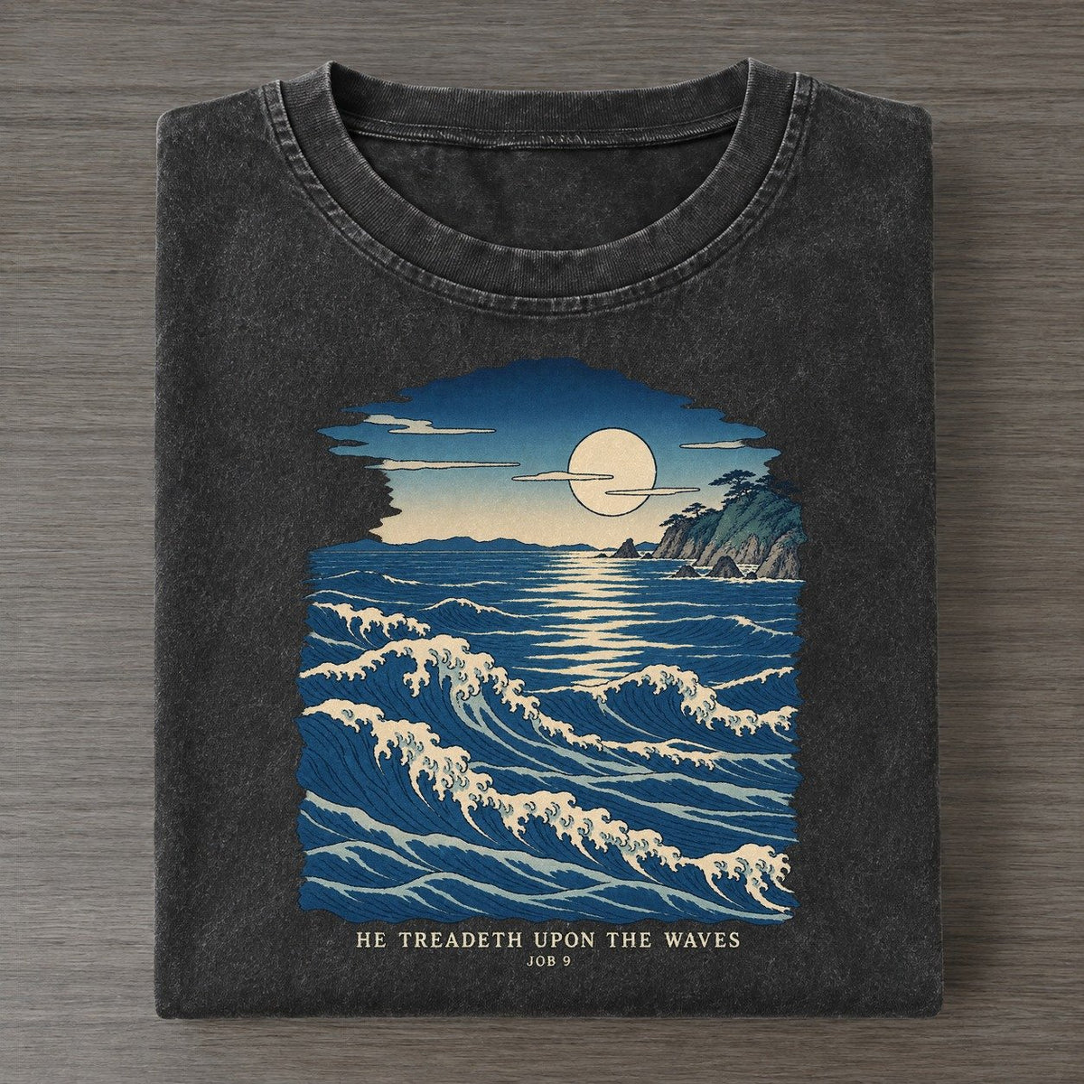 He Treadeth Upon The Waves The Great Deep Vintage T-shirt – Black