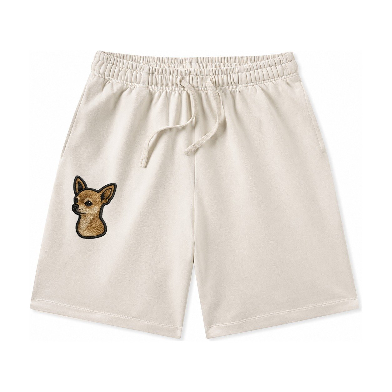Chihuahua Modern Tiny Dog Logo With Bold Black Outline Washed Shorts – Beige