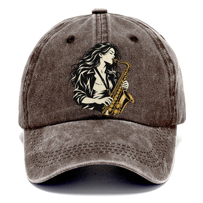 Woman Playing Saxophone Classic Cap – Brown