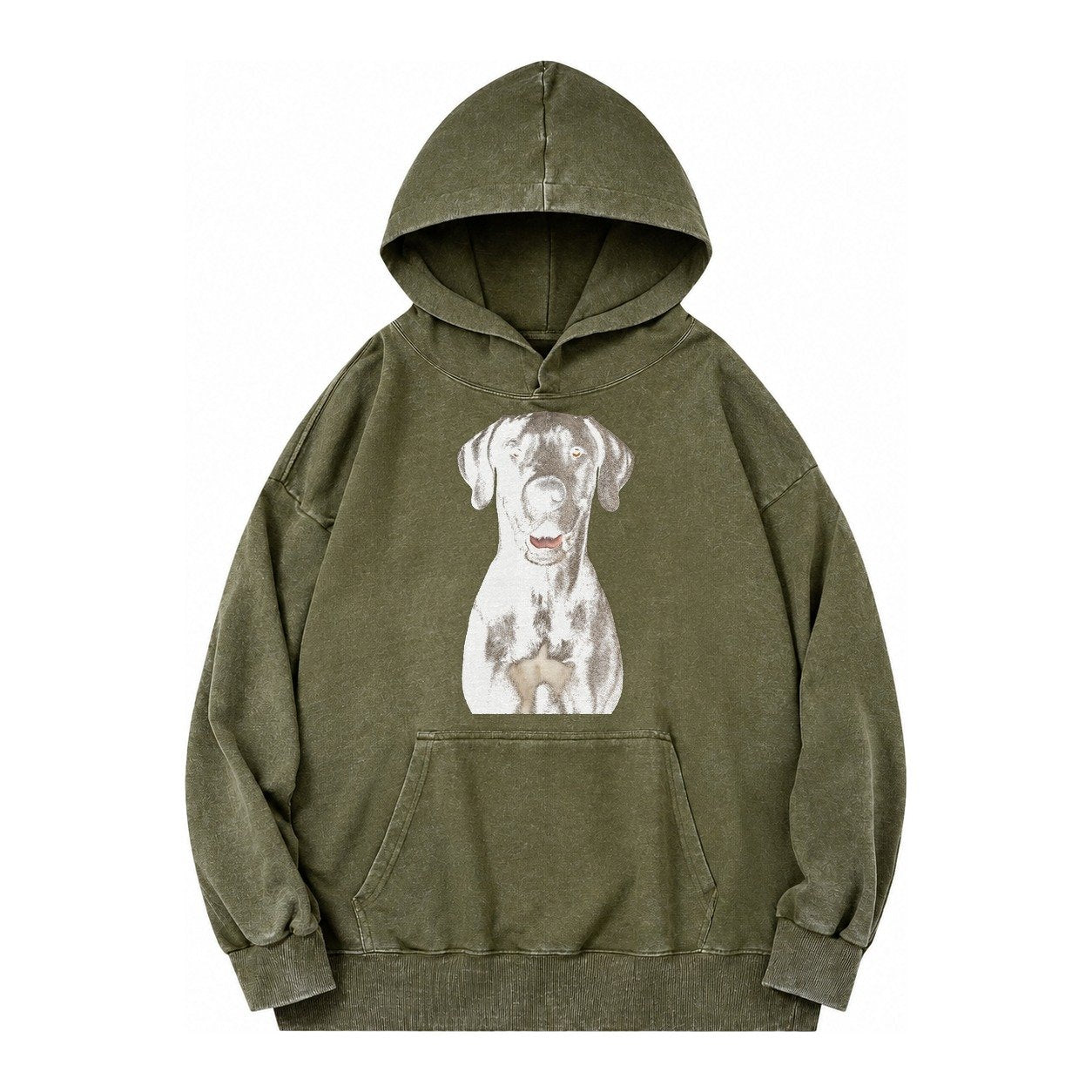 Great Dane Gentle Giant Noble Heart Vintage Washed Hoodie – Army Green