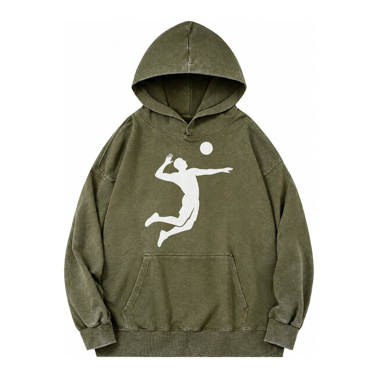 Volleyball Spike Vintage Washed Hoodie – Army Green