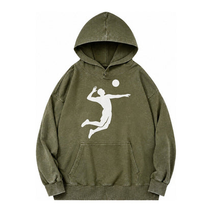 Volleyball Spike Vintage Washed Hoodie – Army Green