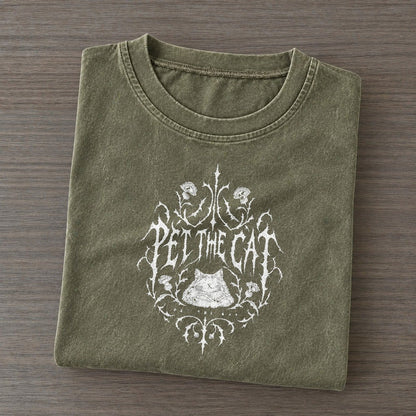 Pet The Cat Unreadable Feelings Vintage T-shirt – Army Green