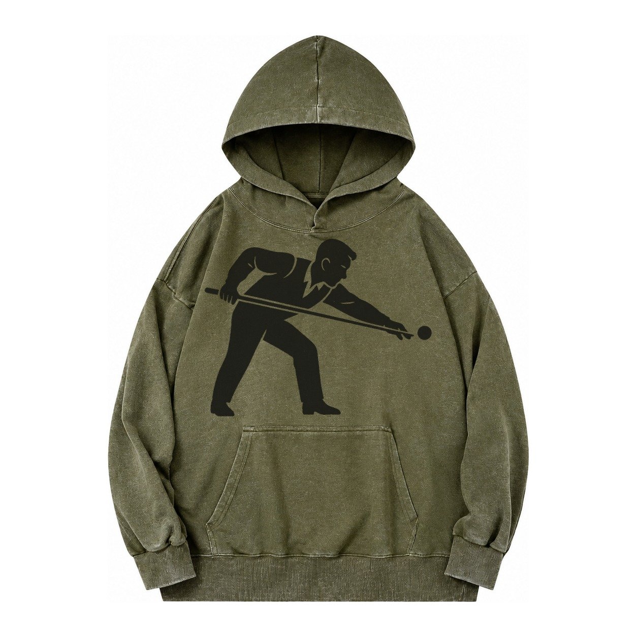 Pool Player Lining Up Shot Vintage Washed Hoodie – Army Green