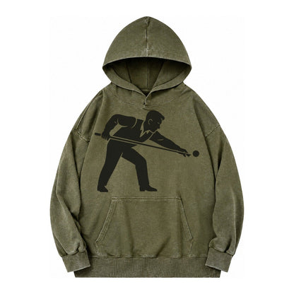 Pool Player Lining Up Shot Vintage Washed Hoodie – Army Green