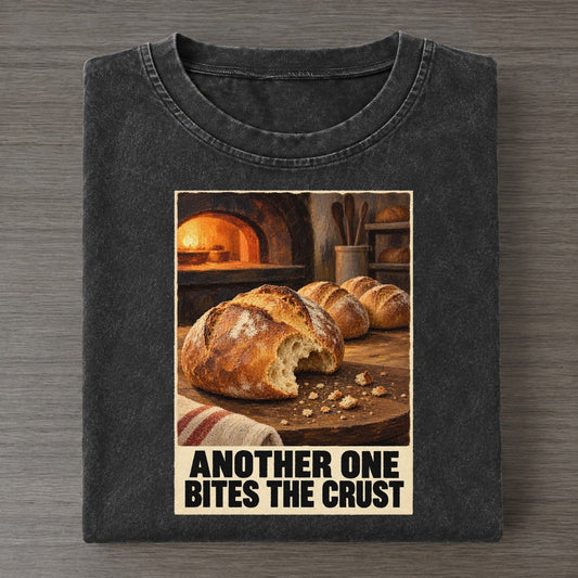 Another One Bites The Crust Painted Pop Culture Pun Vintage T-shirt – Black
