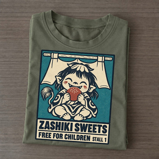 Zashiki Sweets Yokai Night Market Classic T-shirt – Army Green