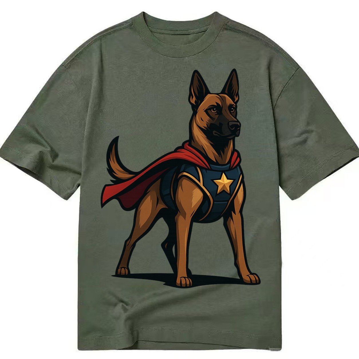 Belgian Malinois Guardian Hero Standing Ready On Four Legs N Classic T-shirt – Army Green