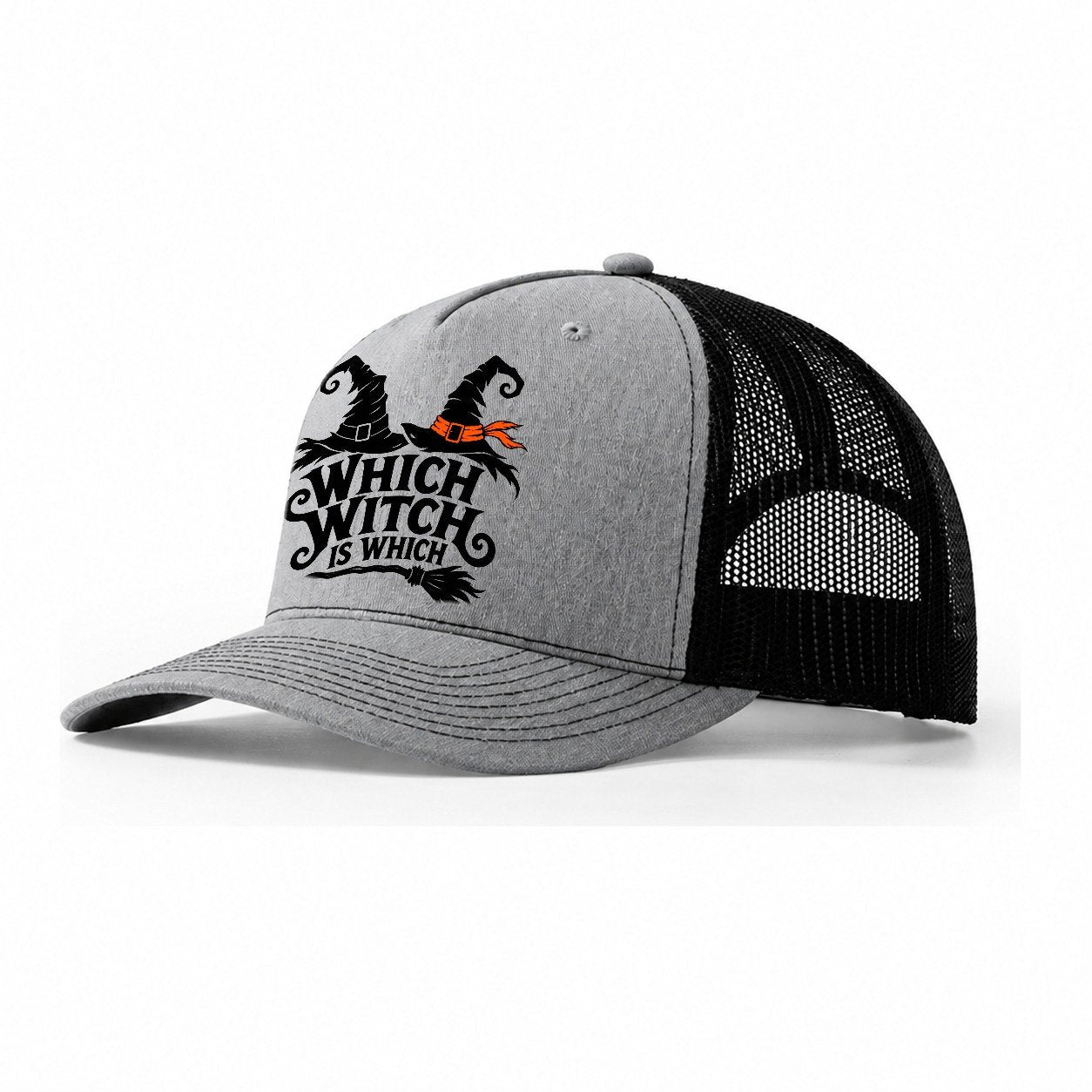 Which Witch Is Which Slogan Witch Magic Trucker Hat – Sport Grey Black