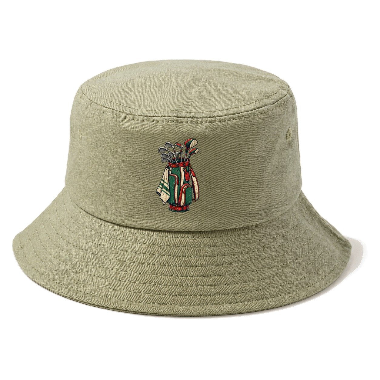 Bag And Clubs Stack Golf Life Bucket Hat – Army Green