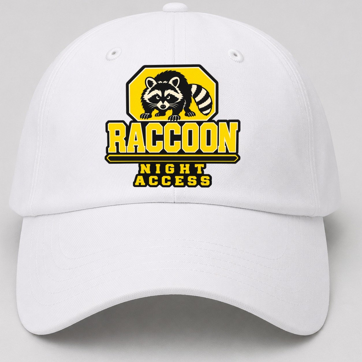 Raccoon Night Access Heavy Duty Baseball Cap – White