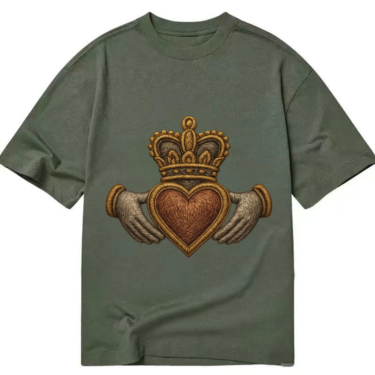 Claddagh Heart Crown Embroidered 0912b9 Classic T-shirt – Army Green