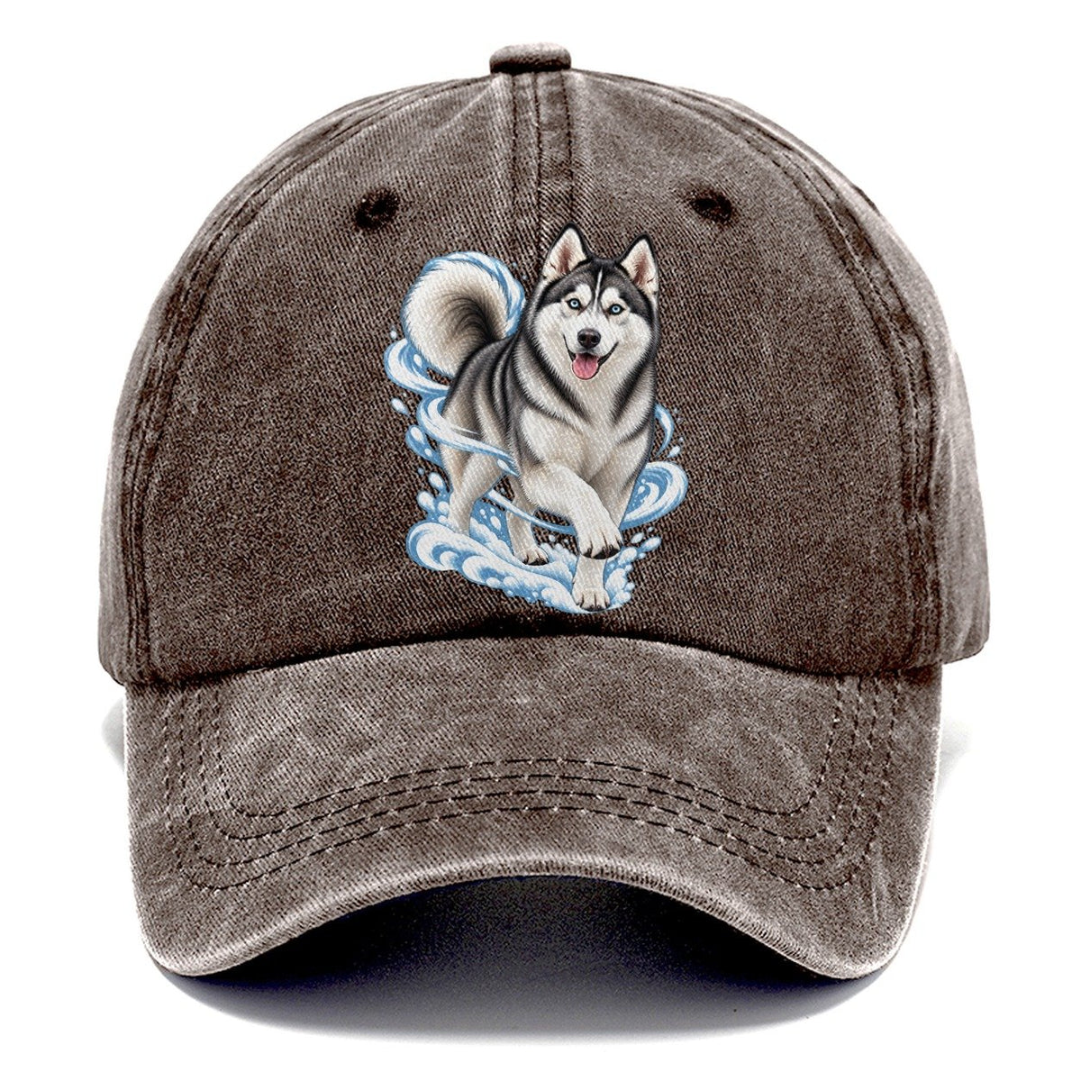 Blue-Eyed Husky Snow Swirl Classic Cap – Brown